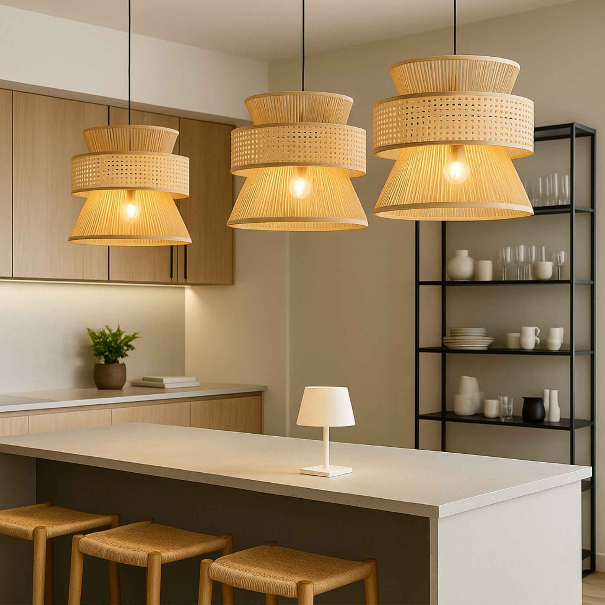 Belo Ceiling Lamp | Rattan & Bamboo, Adjustable Height