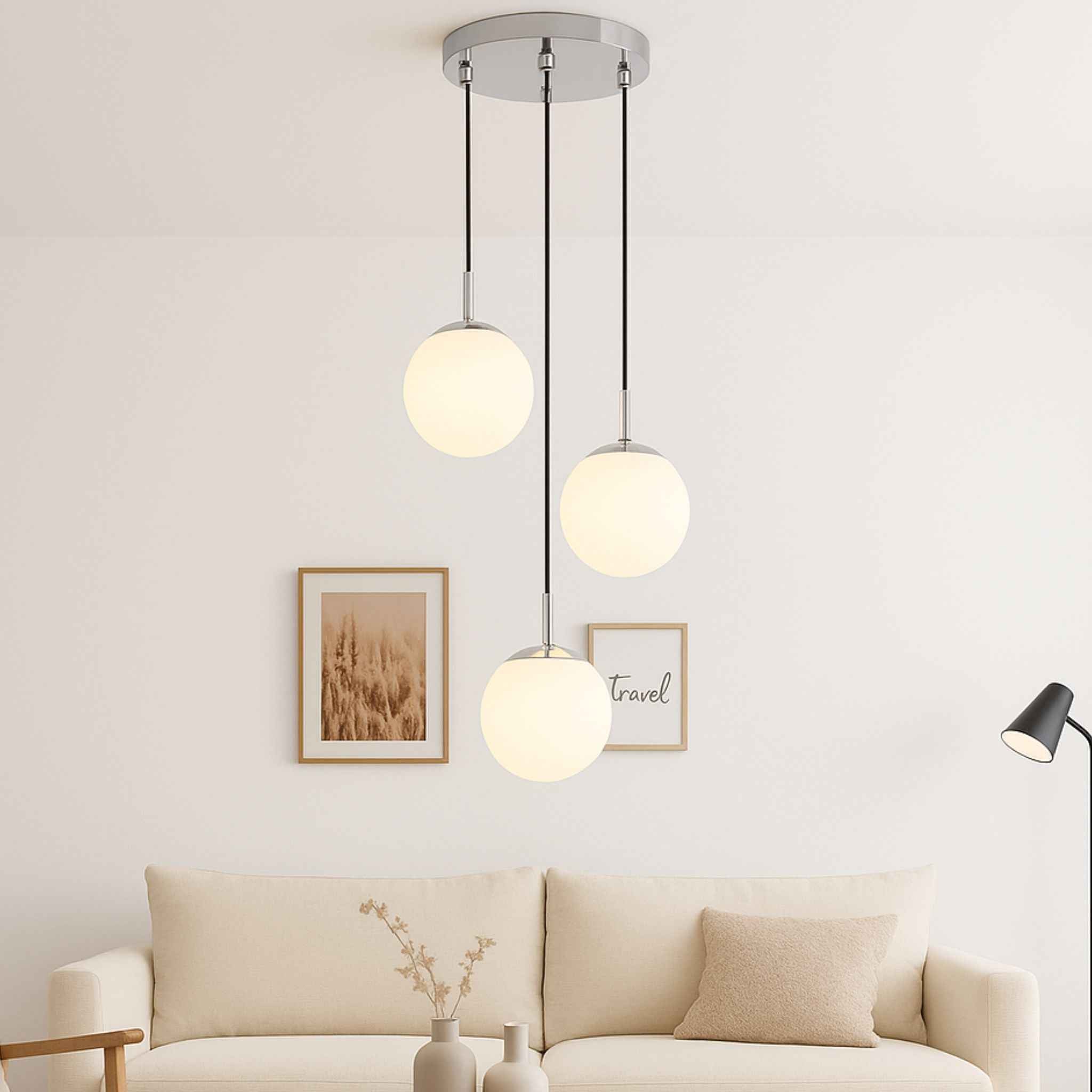 Blythe Ceiling Lamp | Chrome Finish, 3 Glass Globes