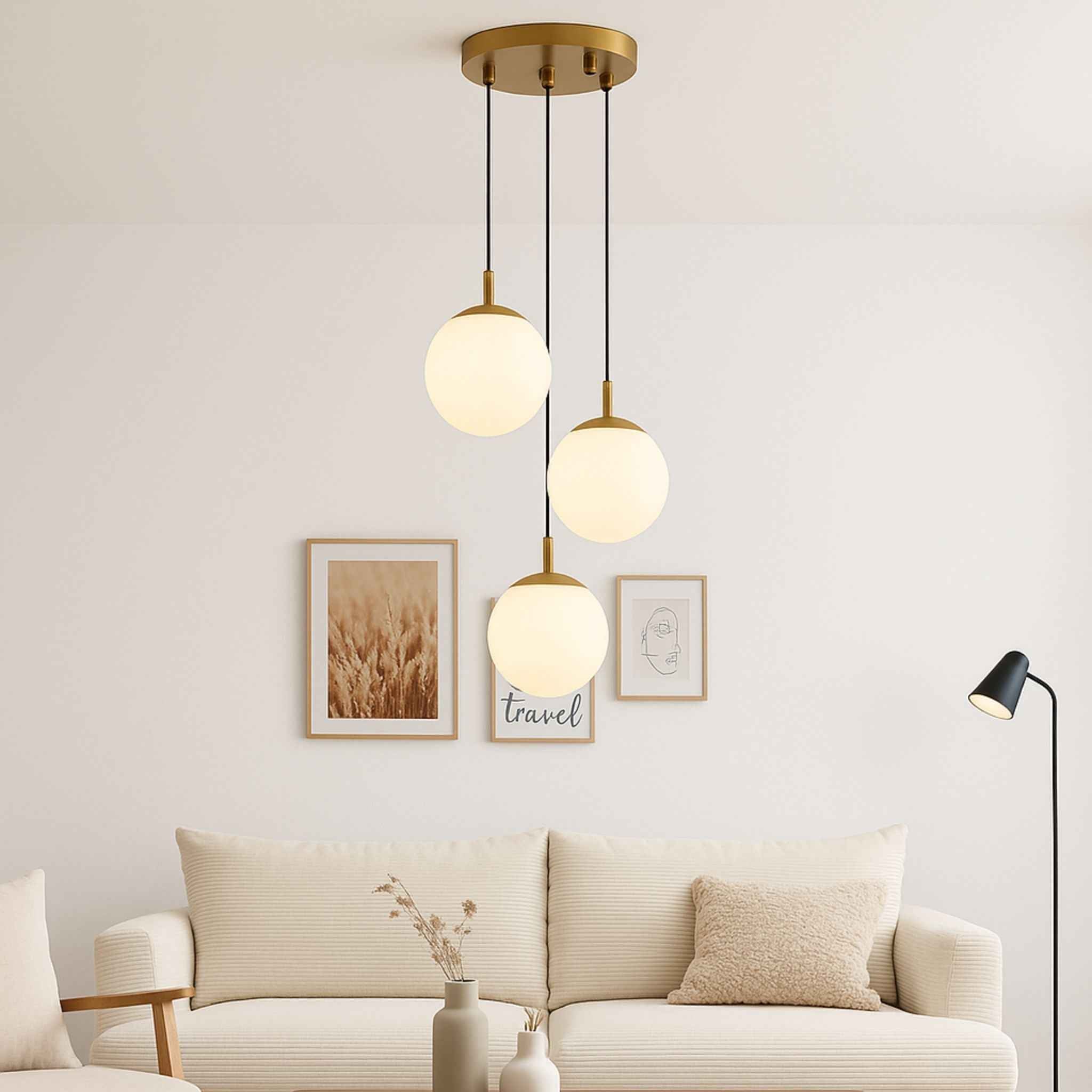 Brio Pendant Lamp | Brass with 3 Glass Globes