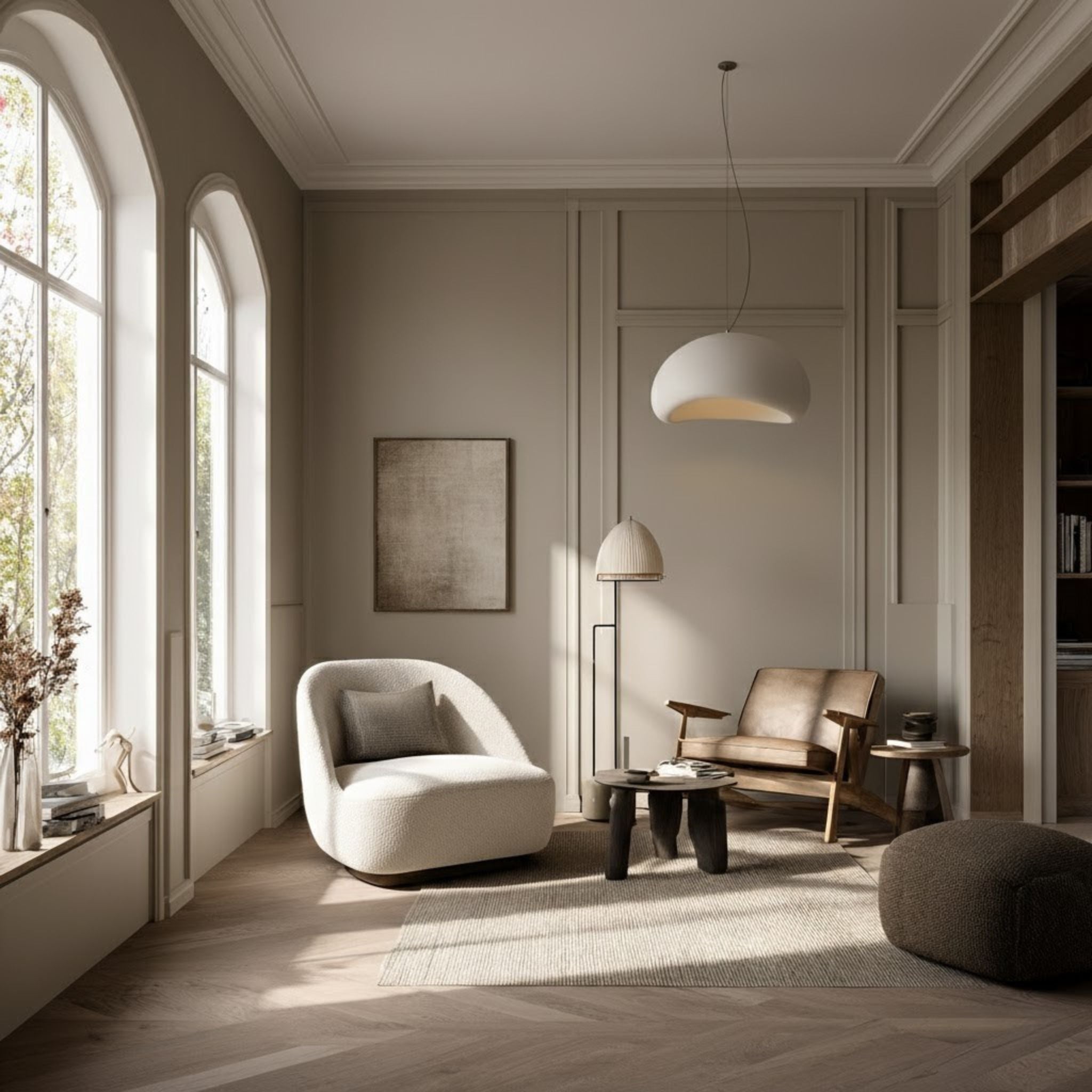 Bela Arch Ceiling Lamp | Japandi Design, Matte White Finish