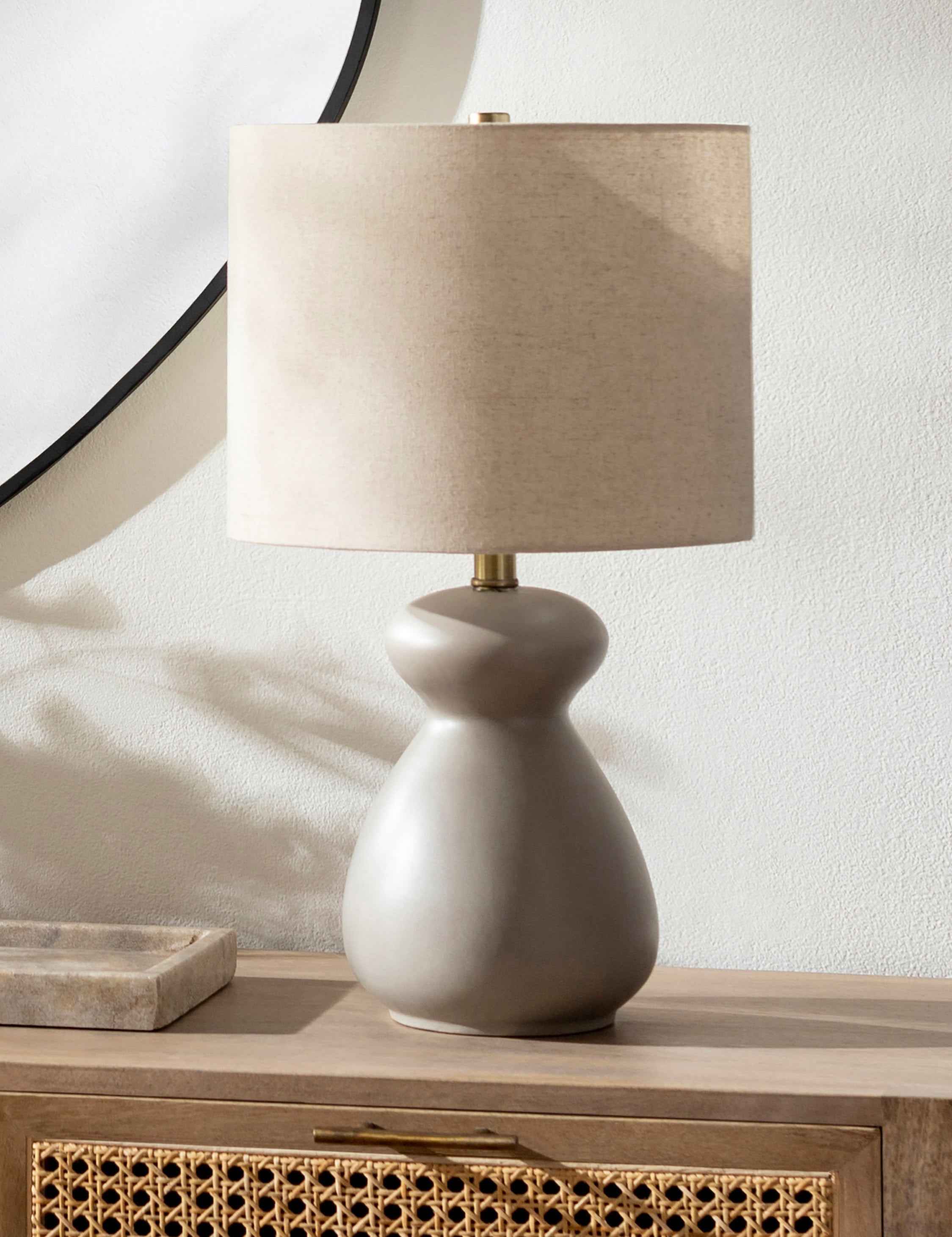 Navi Table Lamp | Sculptural Body, Beige Linen Shade