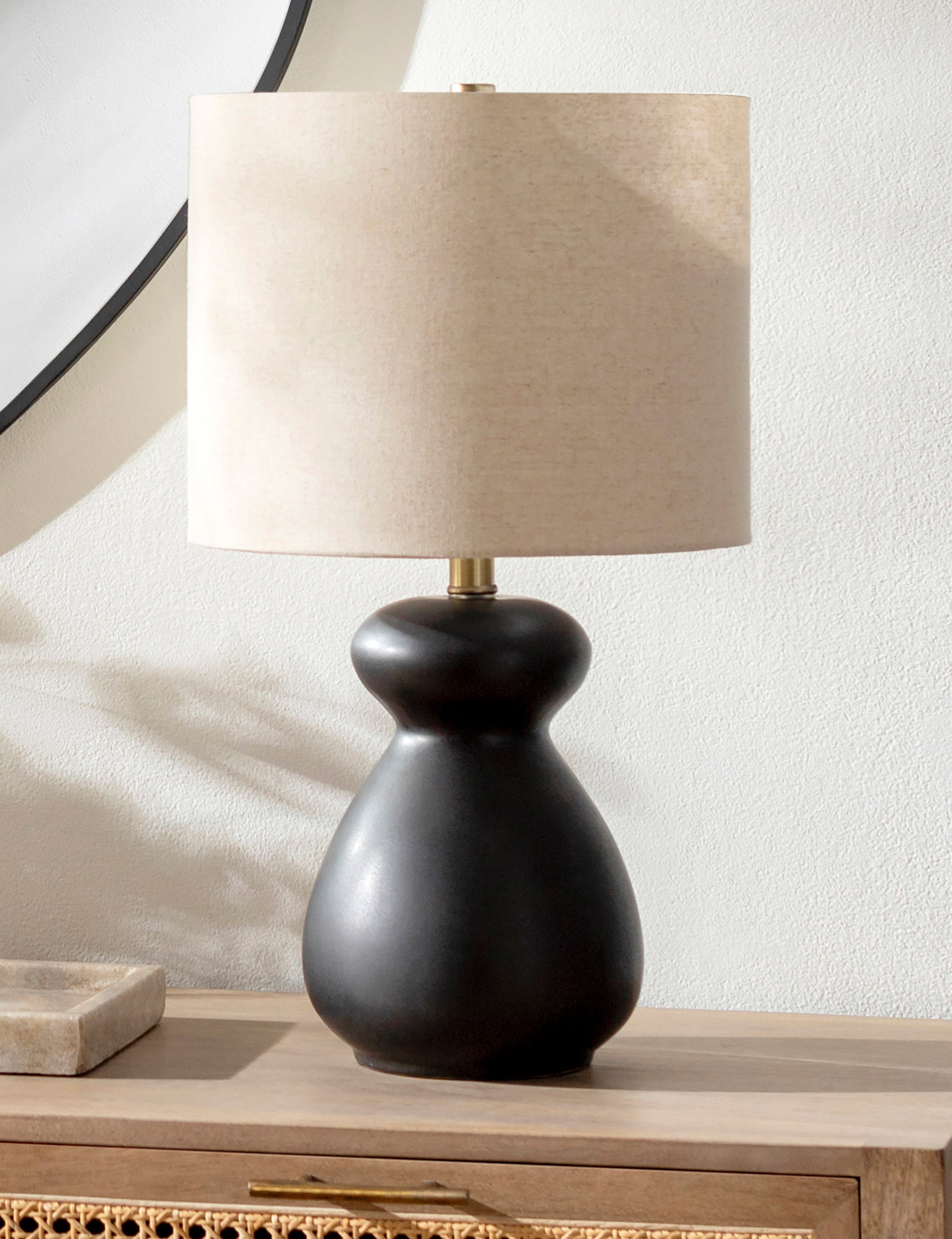 Navi Table Lamp | Sculptural Body, Beige Linen Shade