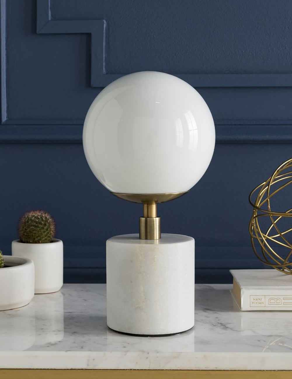 Elysian Mini Table Lamp | Marble Base, White Glass Shade