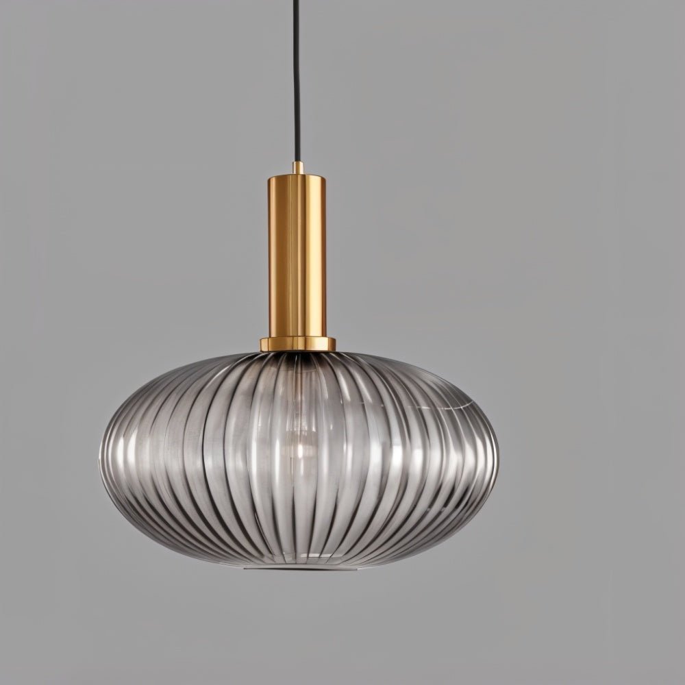 Brio Ribbed Glass Pendant Light | Vintage Elegance with Brass Accents