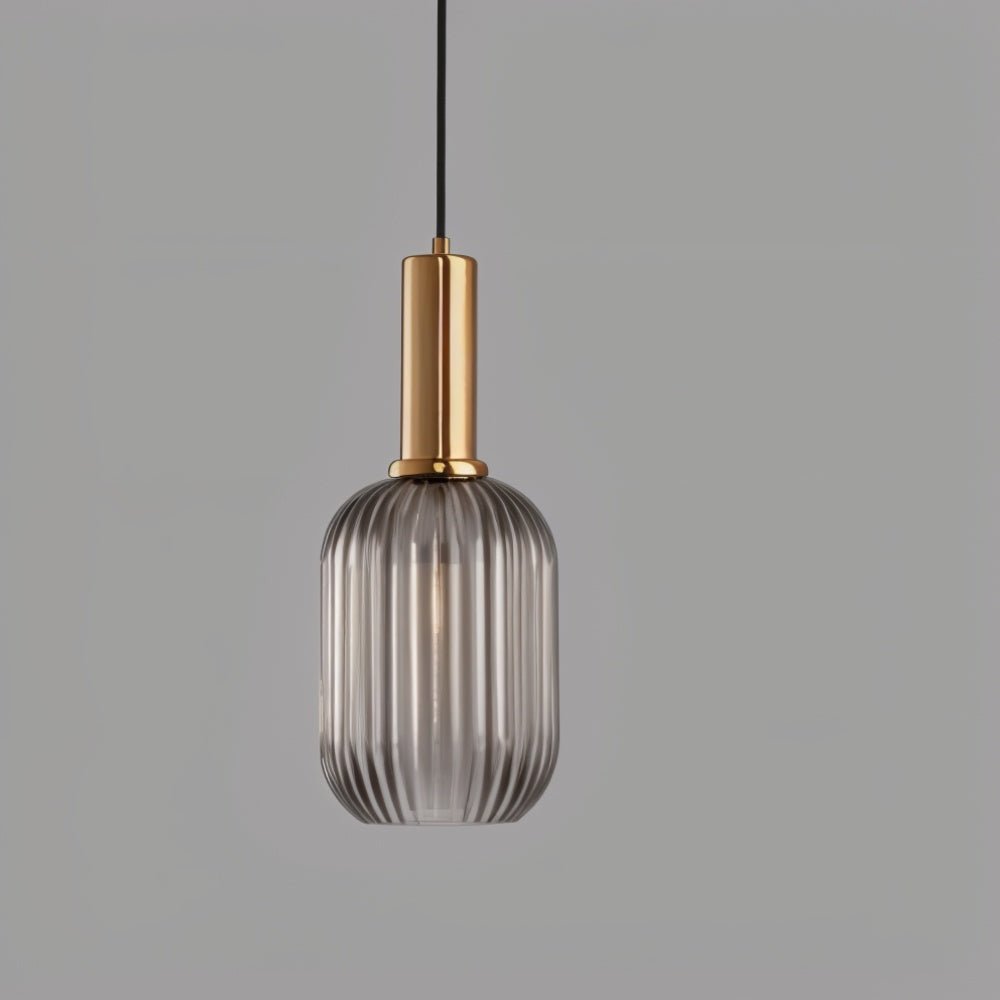 Brio Ribbed Glass Pendant Light | Vintage Elegance with Brass Accents