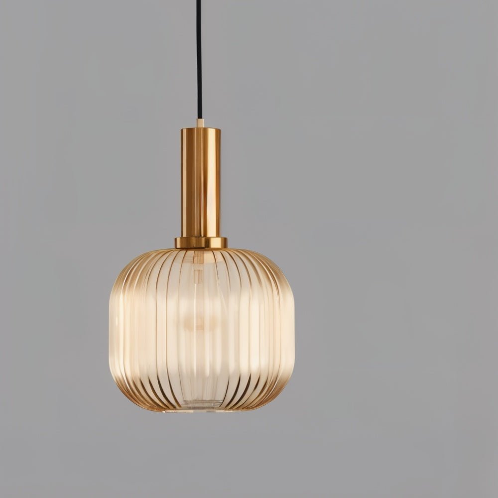 Brio Ribbed Glass Pendant Light | Vintage Elegance with Brass Accents
