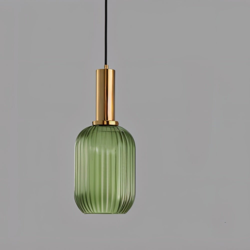 Brio Ribbed Glass Pendant Light | Vintage Elegance with Brass Accents