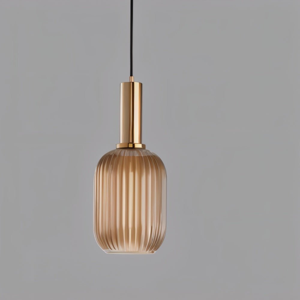 Brio Ribbed Glass Pendant Light | Vintage Elegance with Brass Accents