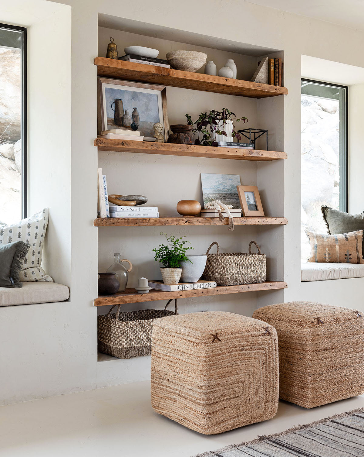 Kairo Woven Ottoman 100% Natural Jute with Leather Details