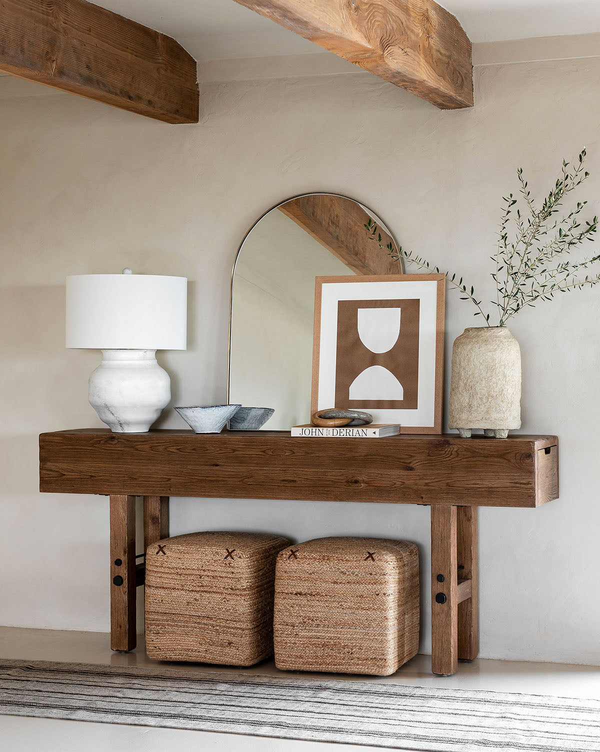 Kairo Woven Ottoman 100% Natural Jute with Leather Details