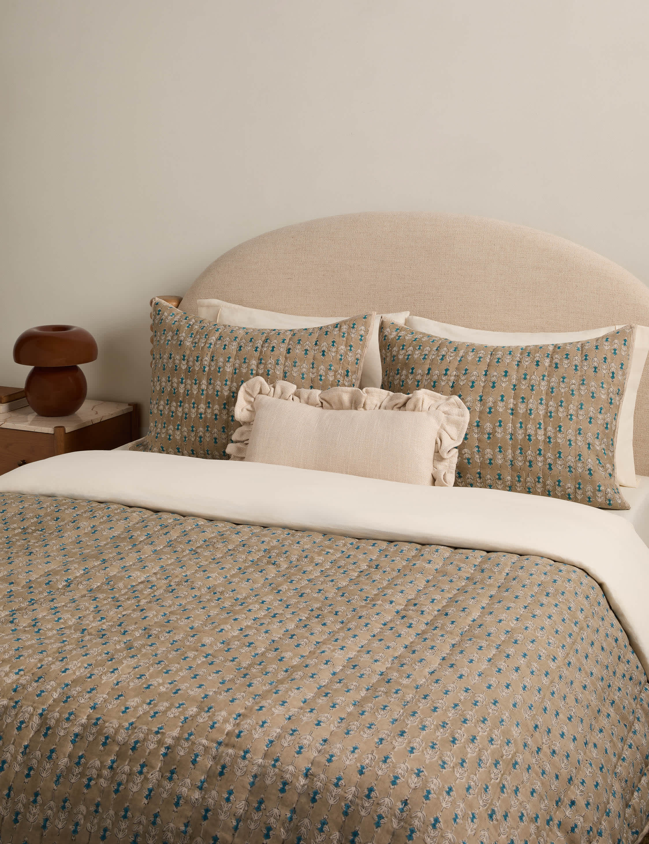 Bela Quilt | Linen Cotton Blend, Floral Block Print