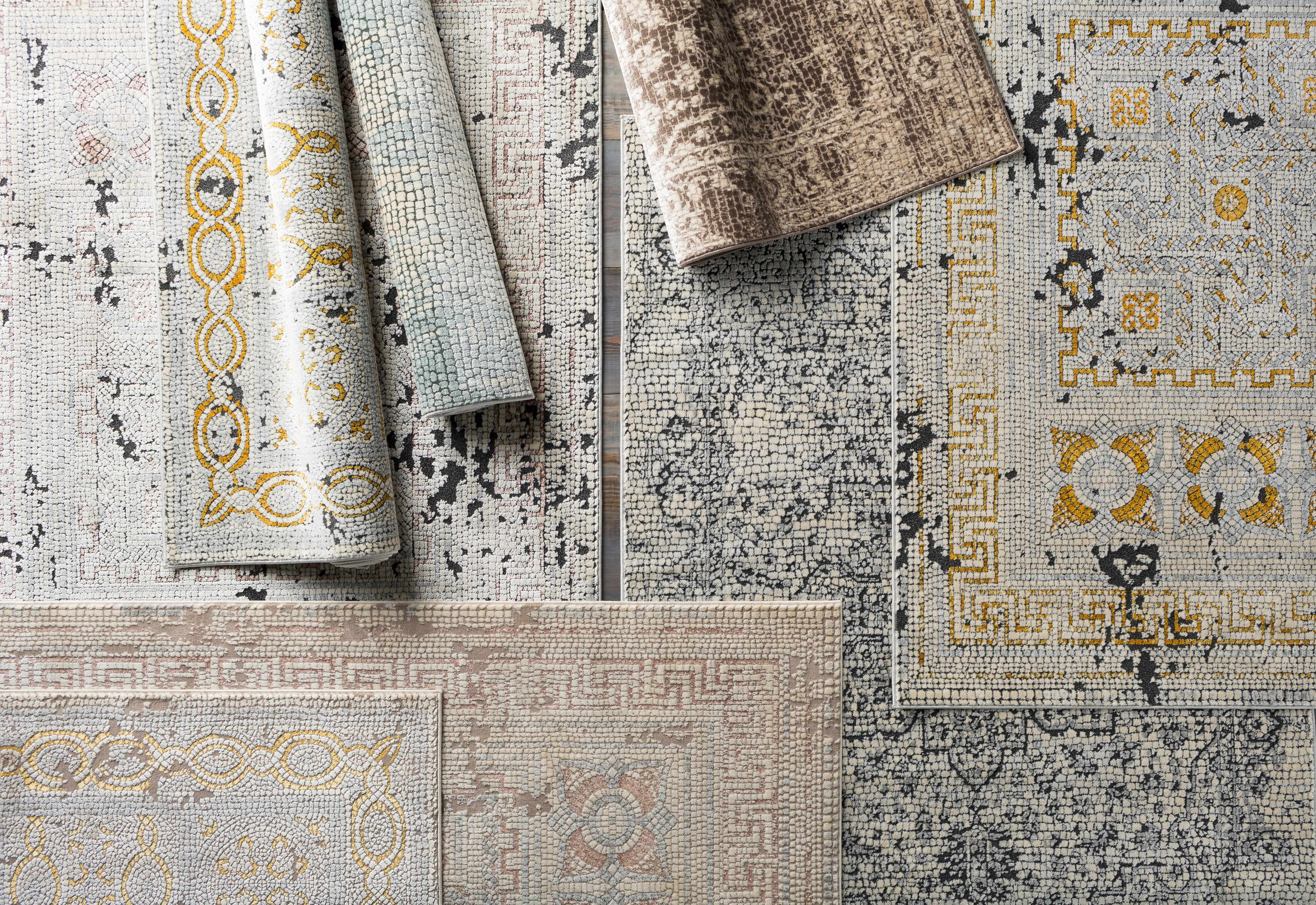 Mosaic Mustard Area Rug  Bohemian Machine Woven  Medium Pile