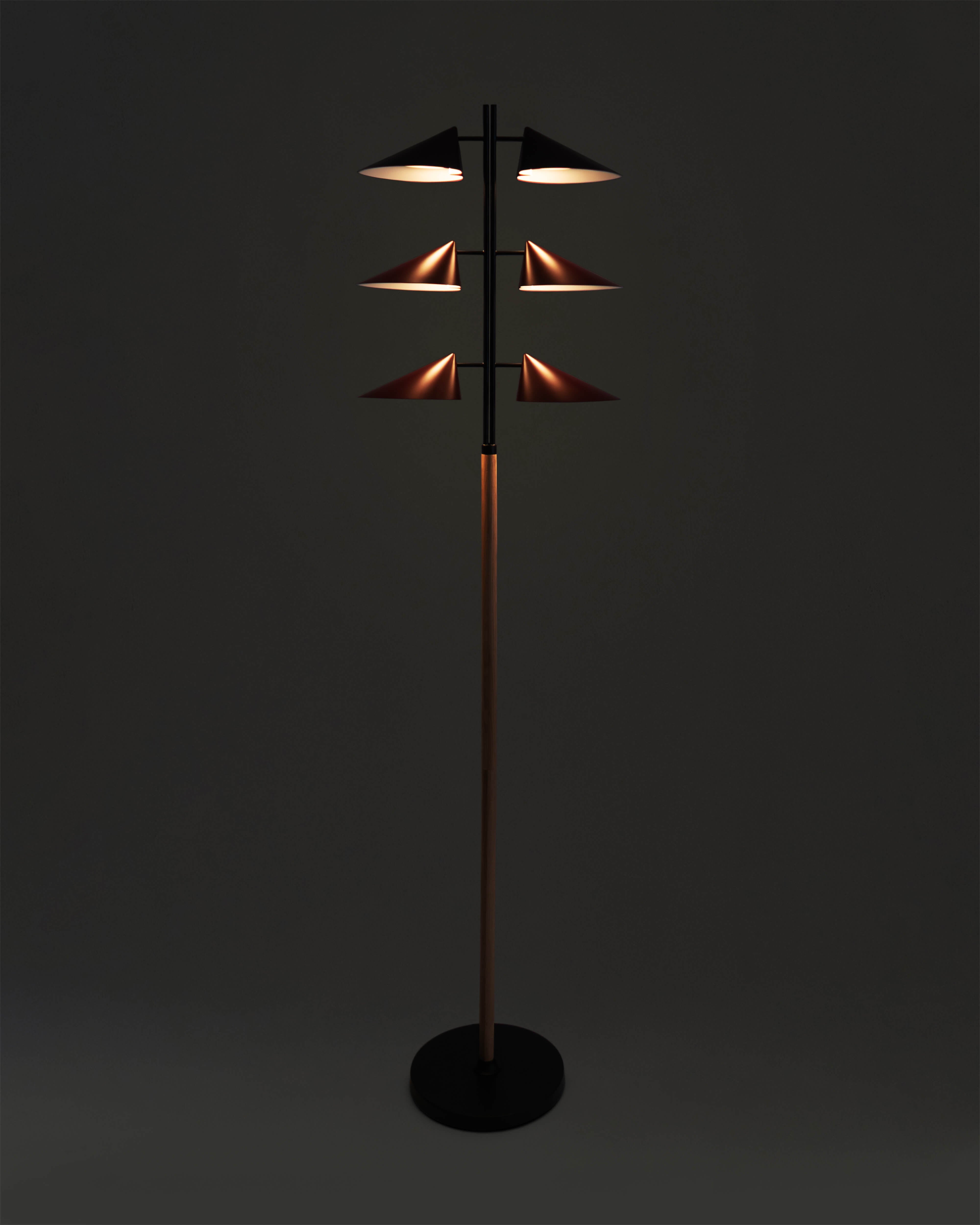 Ivo Vintage Floor Lamp | Burgundy Shades, Maple Wood Stem