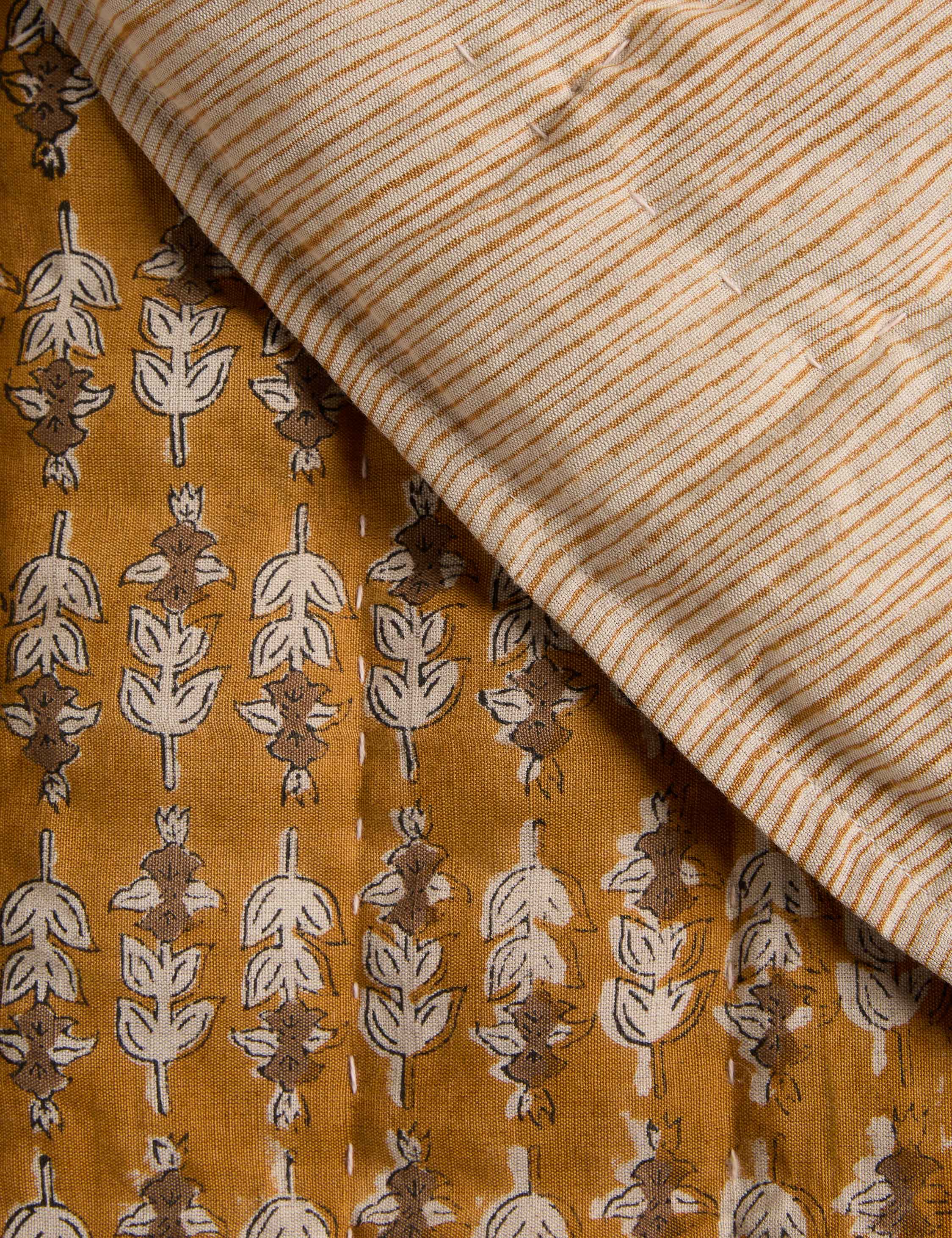 Bela Quilt | Linen Cotton Blend, Floral Block Print