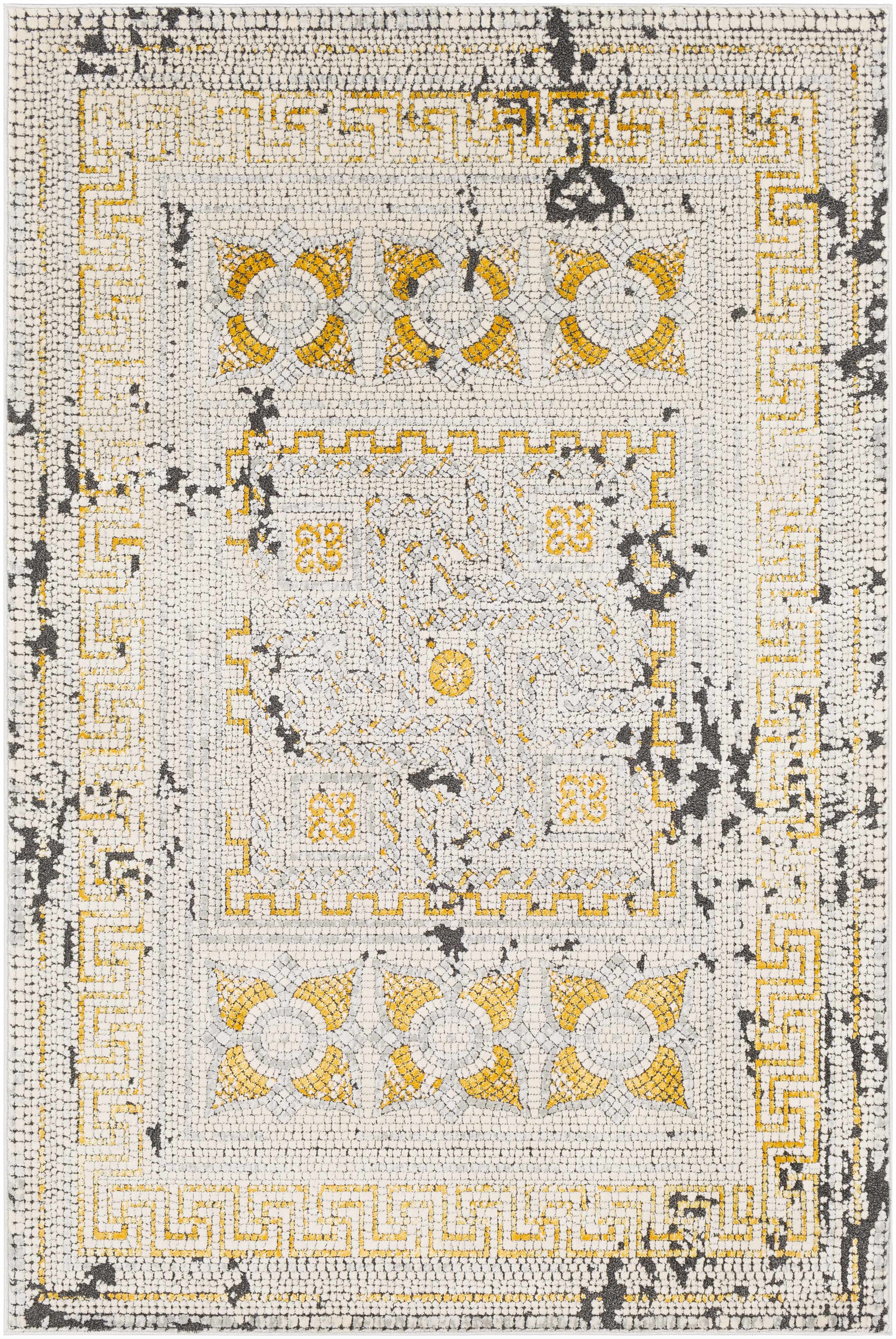 Mosaic Mustard Area Rug  Bohemian Machine Woven  Medium Pile