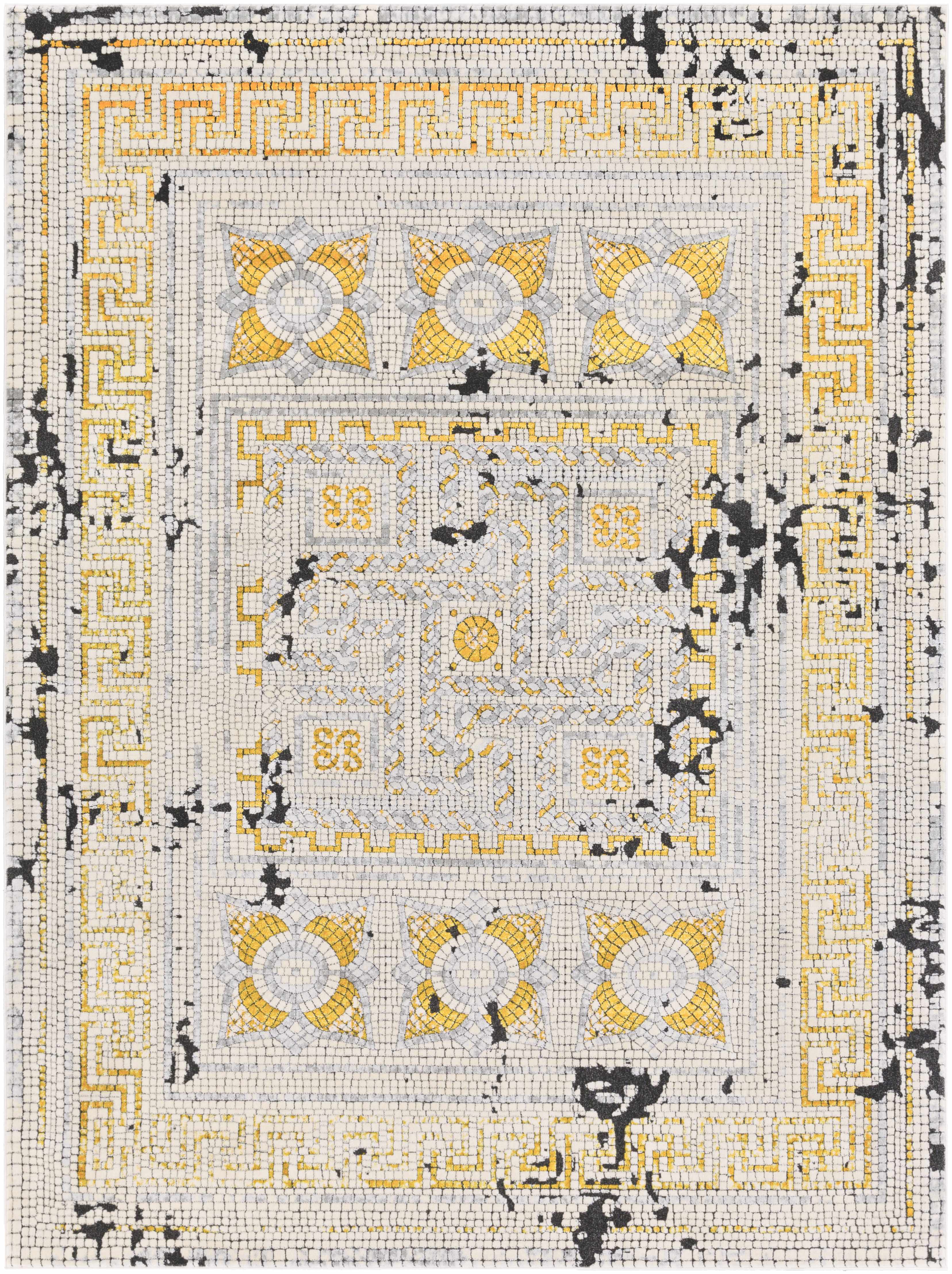 Mosaic Mustard Area Rug  Bohemian Machine Woven  Medium Pile