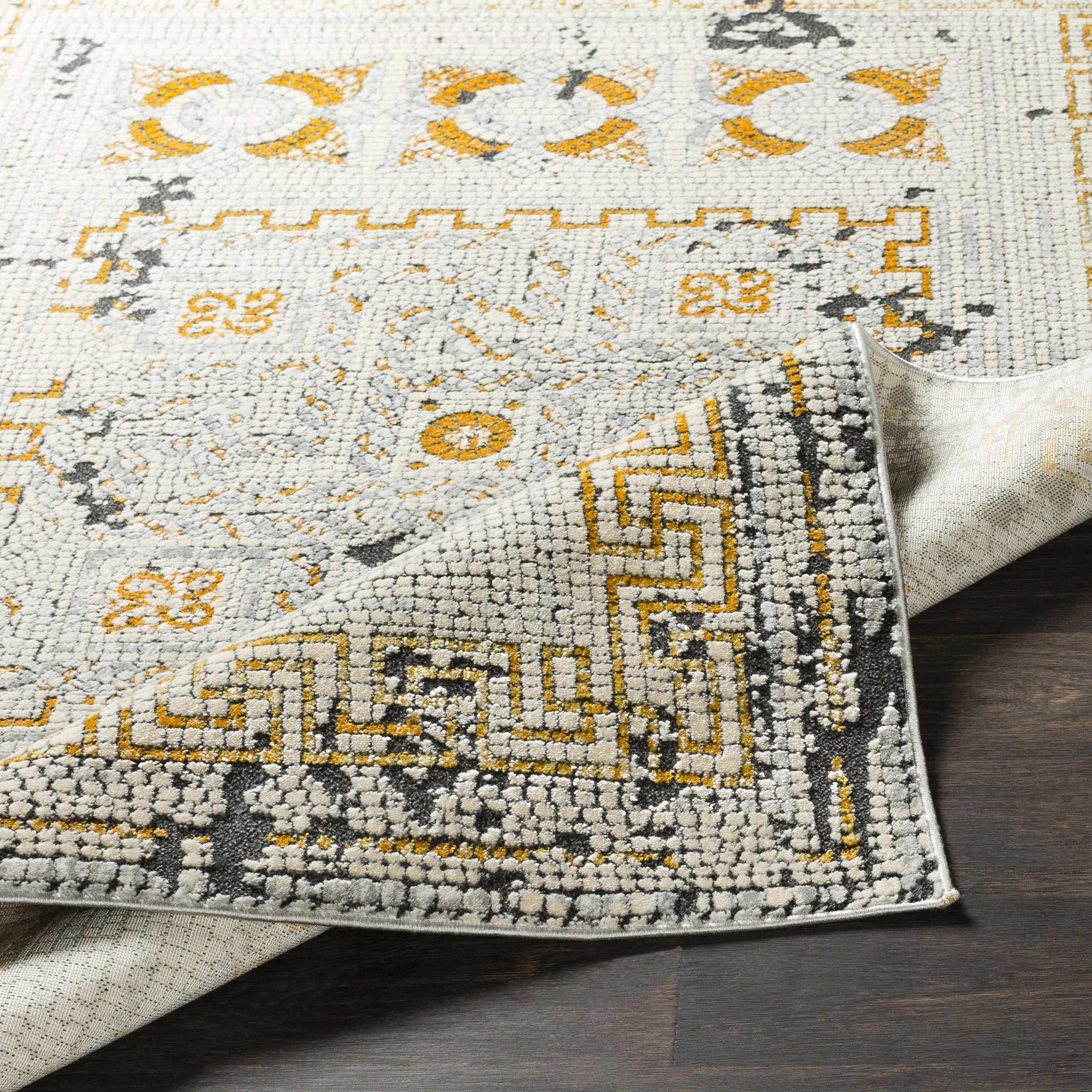Mosaic Mustard Area Rug  Bohemian Machine Woven  Medium Pile