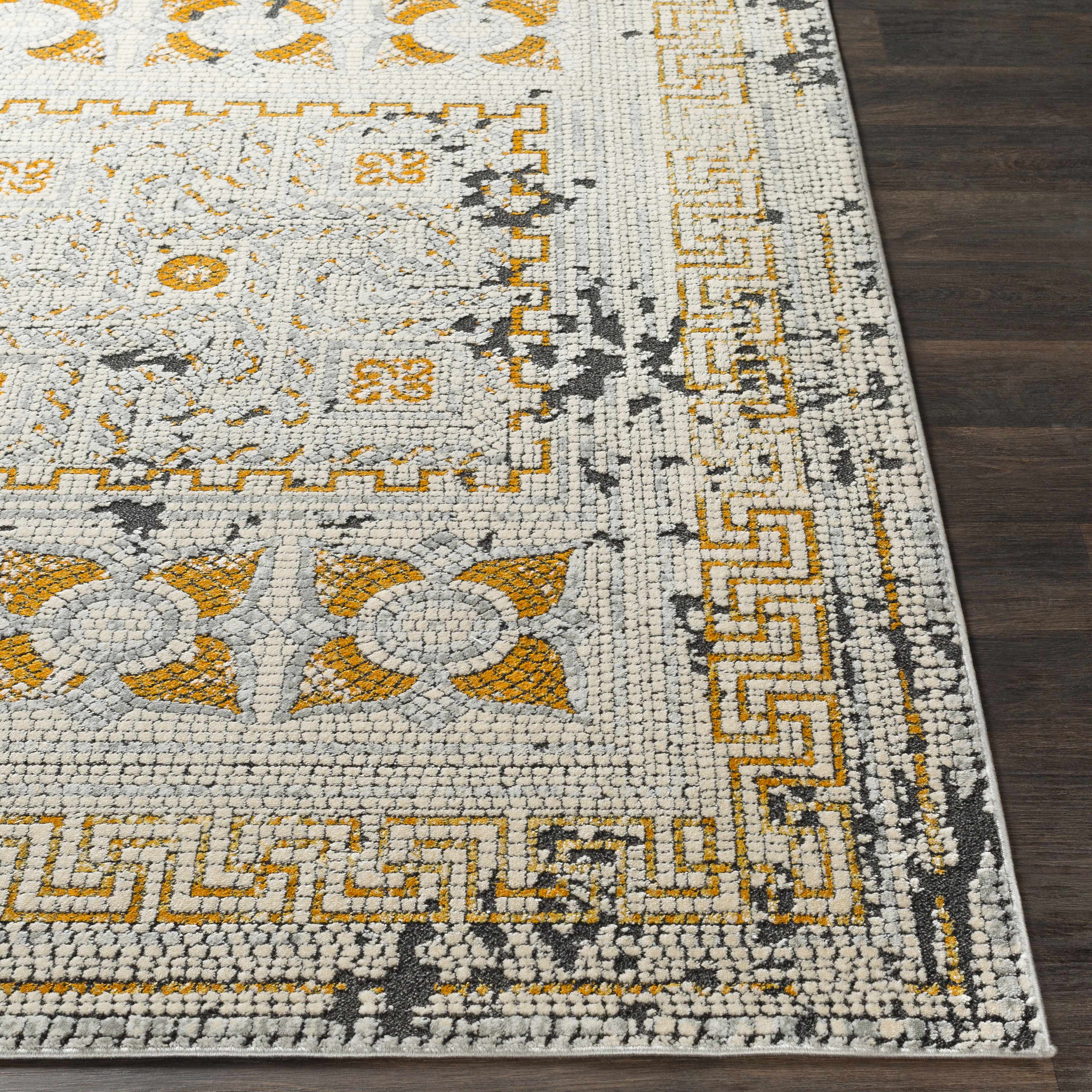 Mosaic Mustard Area Rug  Bohemian Machine Woven  Medium Pile
