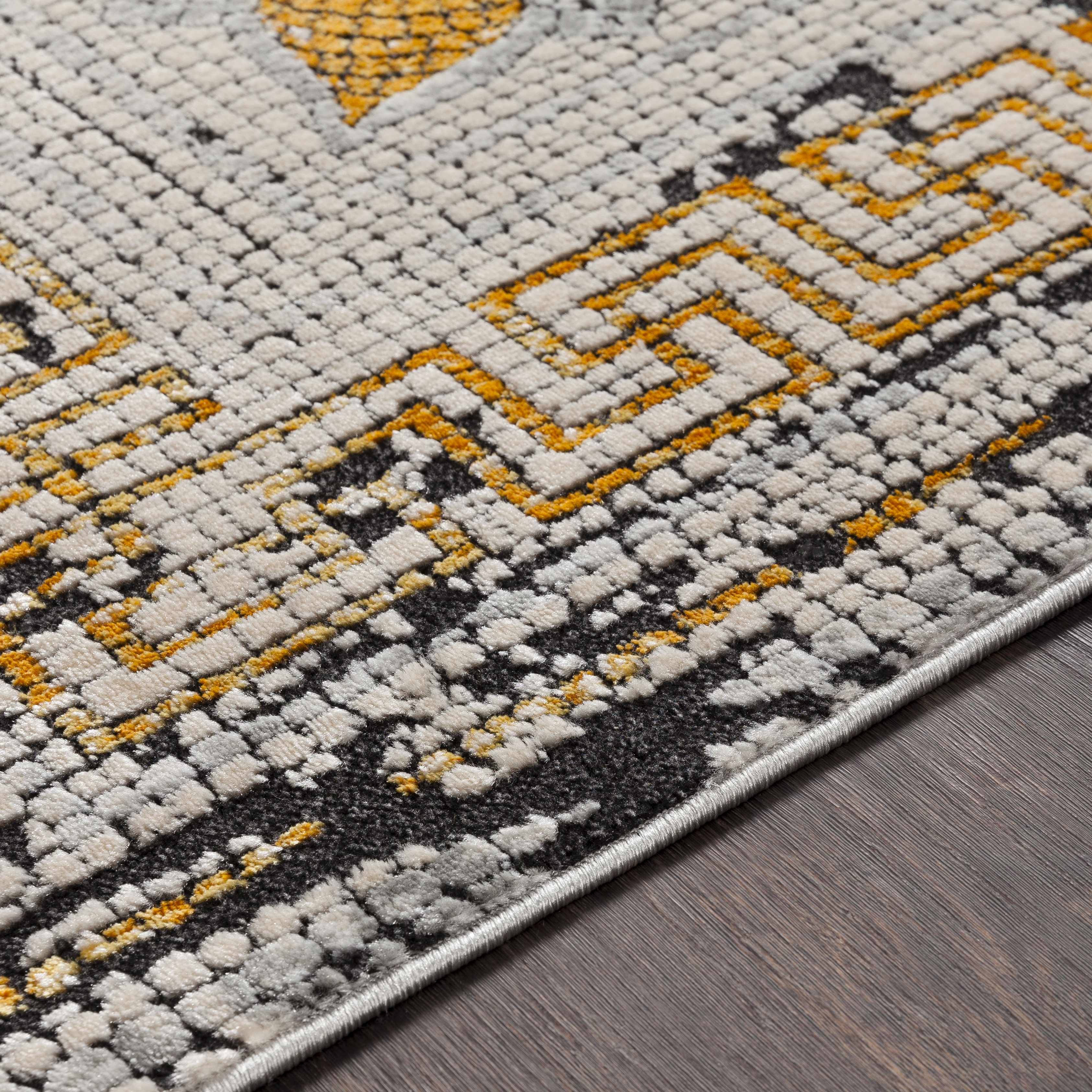 Mosaic Mustard Area Rug  Bohemian Machine Woven  Medium Pile