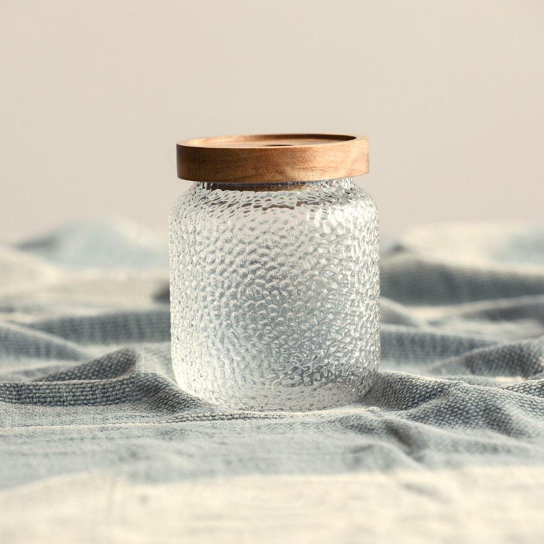 Bela Glass Storage Jar | Acacia Wood Lid, 3 Sizes Available