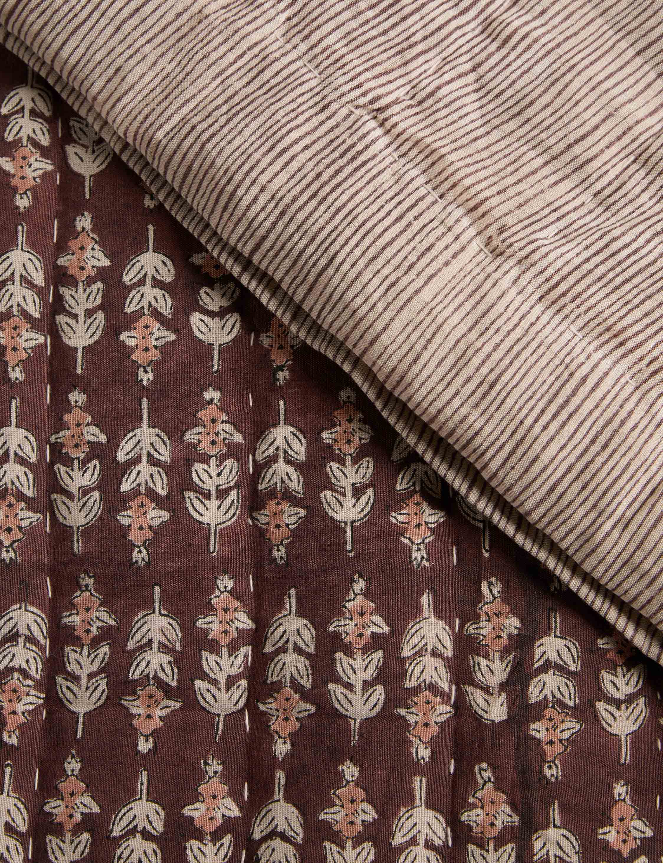 Bela Quilt | Linen Cotton Blend, Floral Block Print
